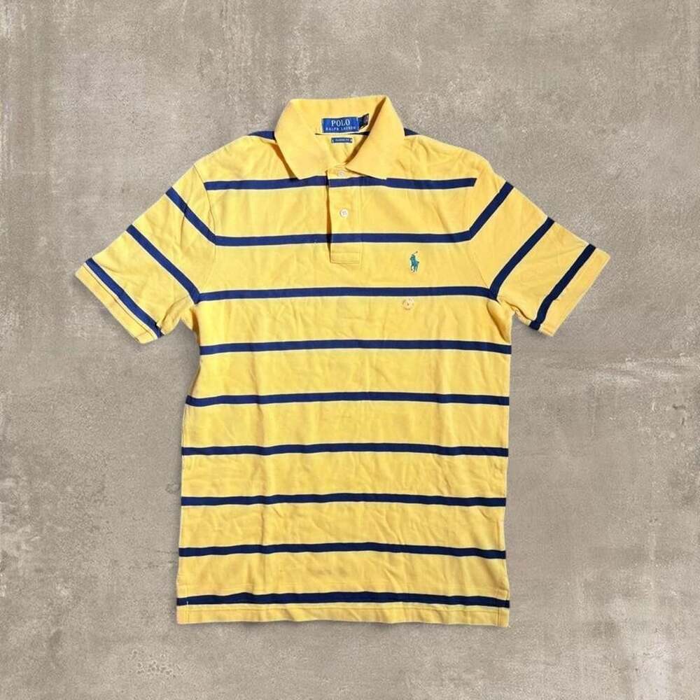Polo Ralph Lauren Striped Polo Size S Yellow Navy Blue Classic Fit